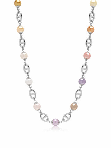 Nialaya Men's Necklace Men's Silver Mariner Chain with Multicolored Pearls Men's Silver Mariner Chain with Multicolored Pearls 20 Inches / 50.8 cm MNEC_405